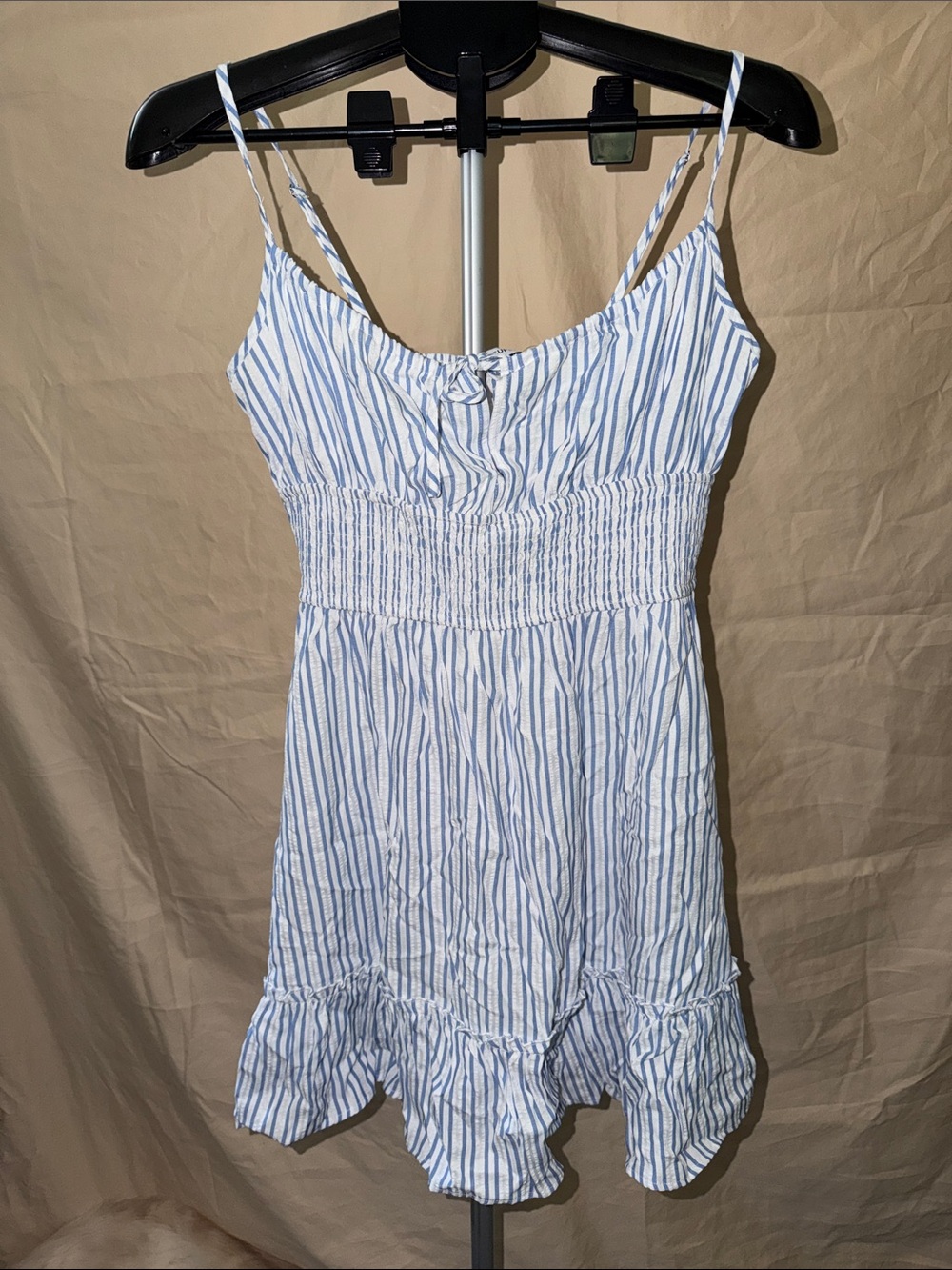 Cupshe Blue & White Striped Smocked Ruffle Mini Dress